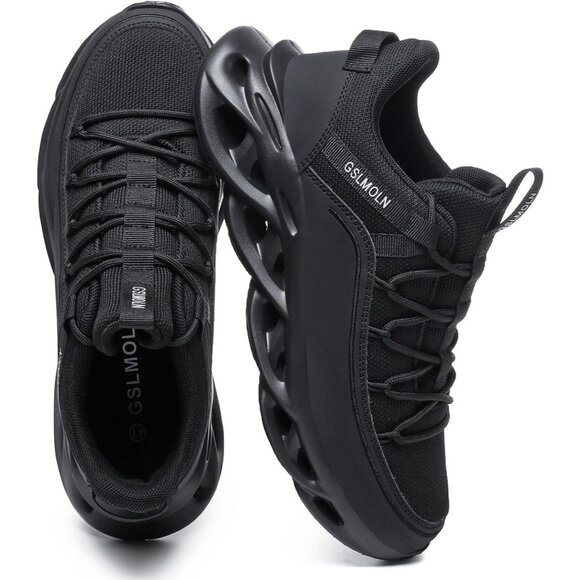 Men's All Black Walking Running Tennis Cross Training Sneakers Athletic Shoes - Picture 8 of 8